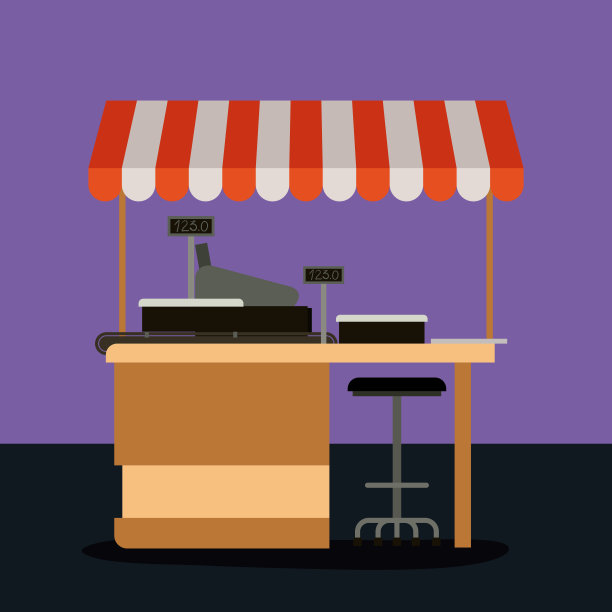 超市彩色背景的收银点配有遮阳伞图片下载