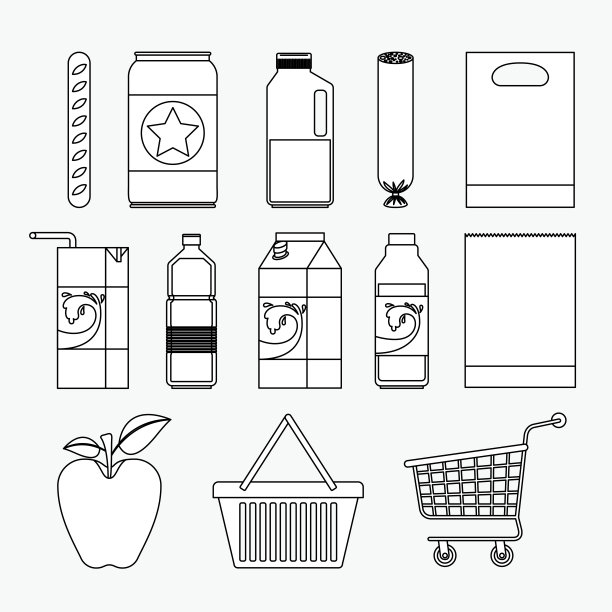 超级市场图标系列单色剪影素材图片