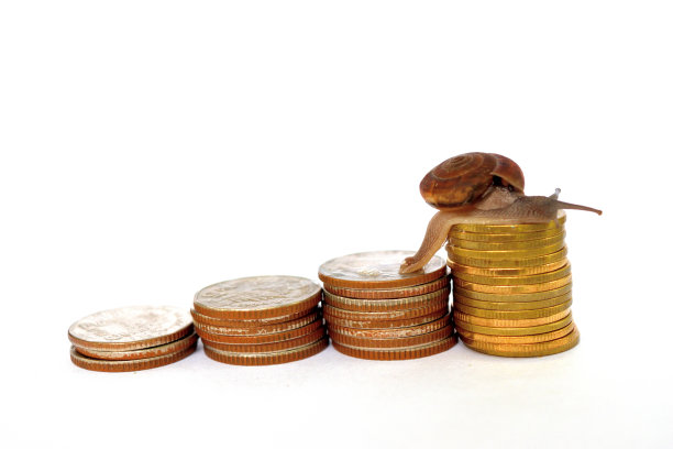 蜗牛爬上那堆硬币图片下载