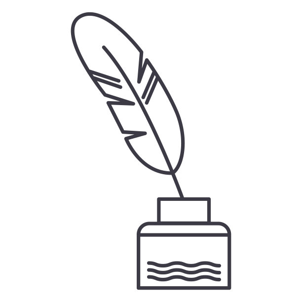 羽毛与书写墨水，文学向量线图标，标志，插图的背景，可编辑的笔触图片下载