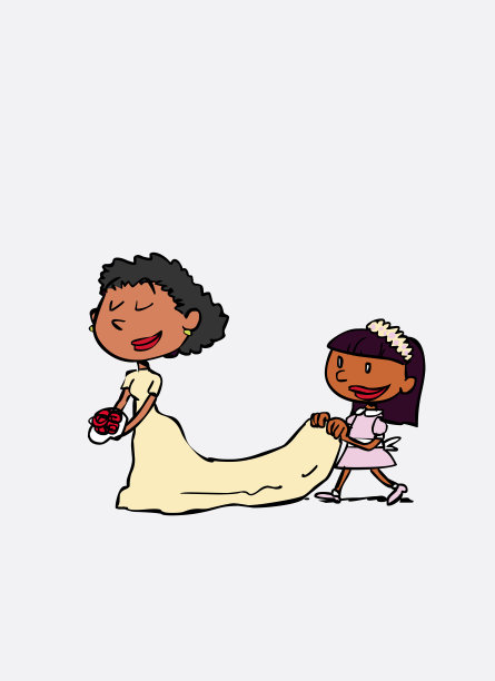 黑人新娘到达圣坛参加婚礼。向量孤立的性格。图片下载