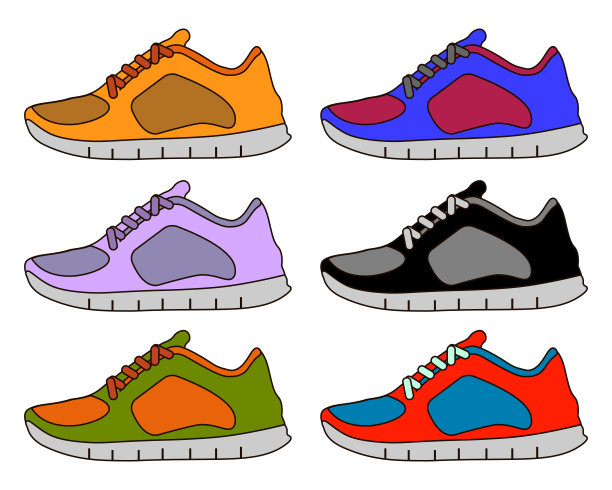 运动鞋鞋最小的颜色平坦线条笔划图标象形图符号插图集合图片下载