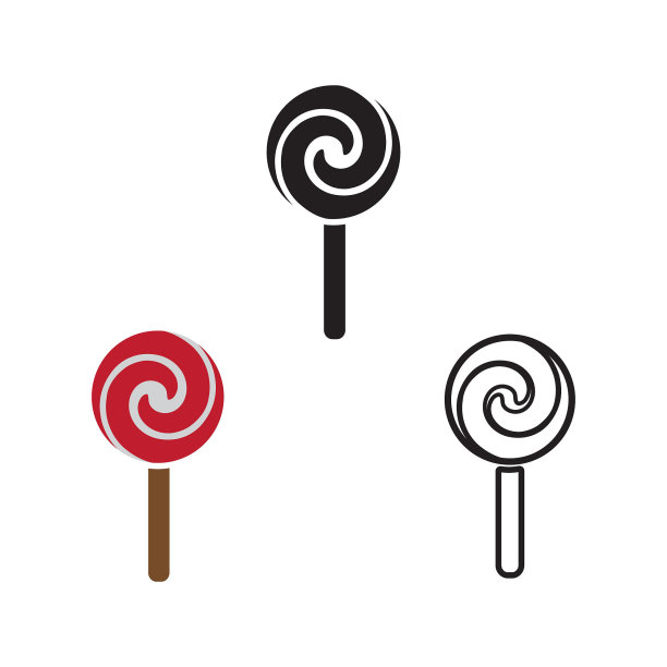 糖果棒棒糖矢量图标设置，彩色，黑白简单设计图片下载