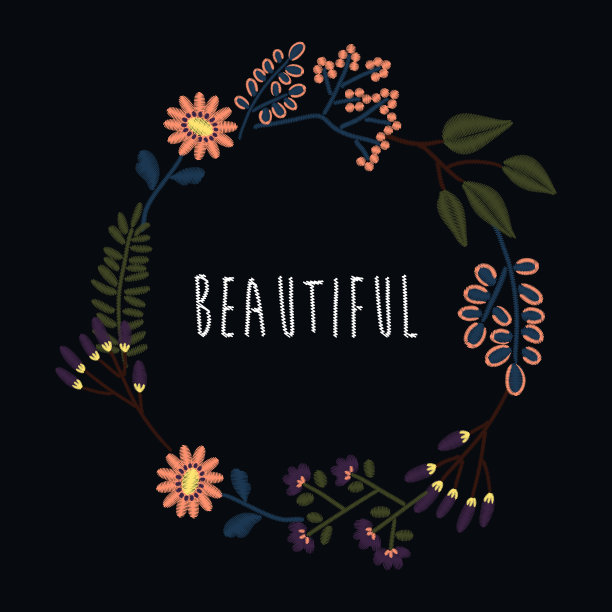 刺绣花图案与玫瑰图片下载