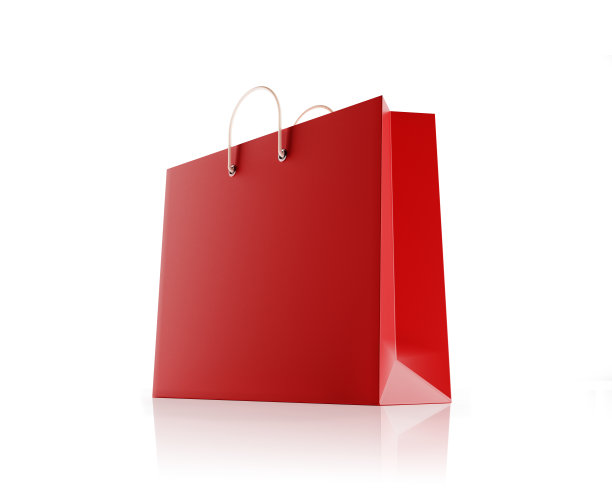 购物理念:白色背景下孤立的红色购物袋图片下载