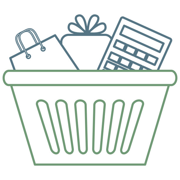 购物篮，礼品和计算器图片下载