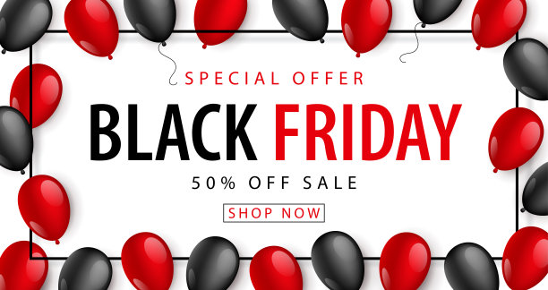 黑色星期五促销海报气球矢量插图图片下载