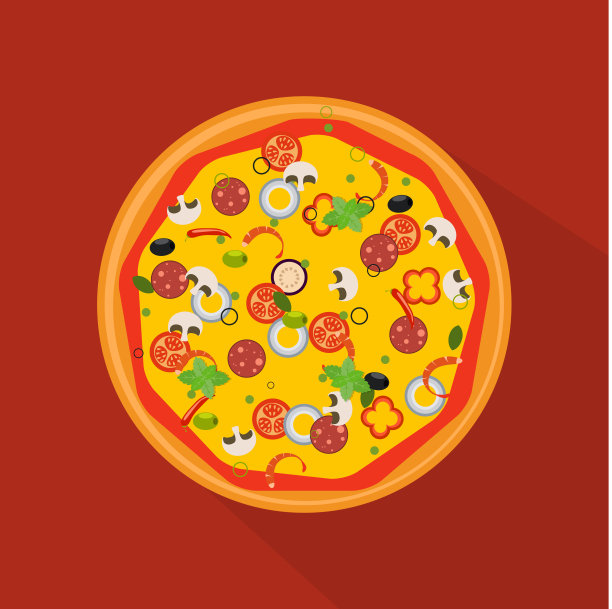 隔离披萨，传统的披萨配料。矢量插图。图片下载
