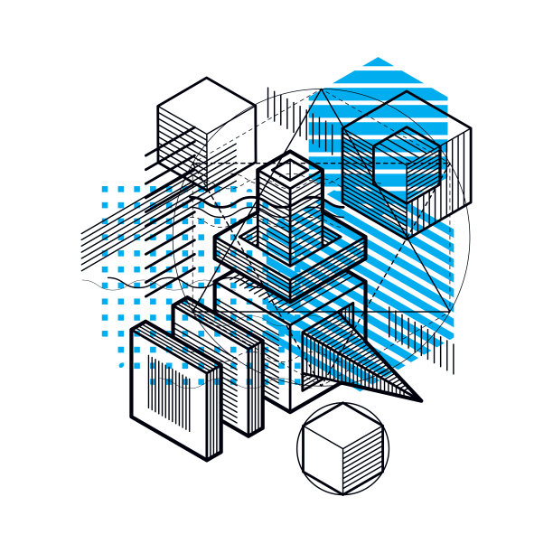 抽象背景与等距线，矢量插图。模板由立方体，六边形，正方形，矩形和不同的抽象元素。图片下载