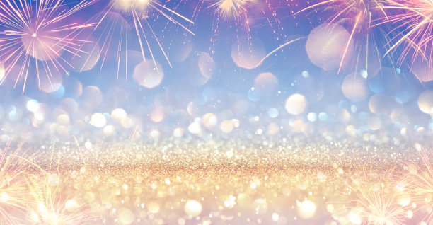闪亮的节日旗帜与烟花图片下载