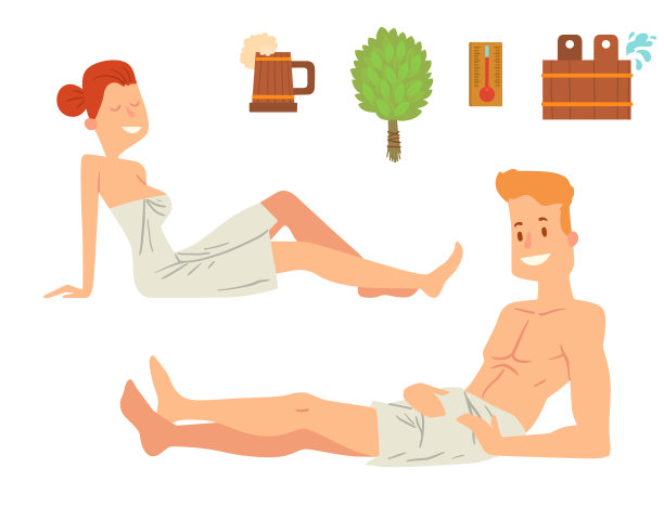 沐浴人身体洗面和沐浴蒸汽采取豪华放松人物矢量插画图片下载