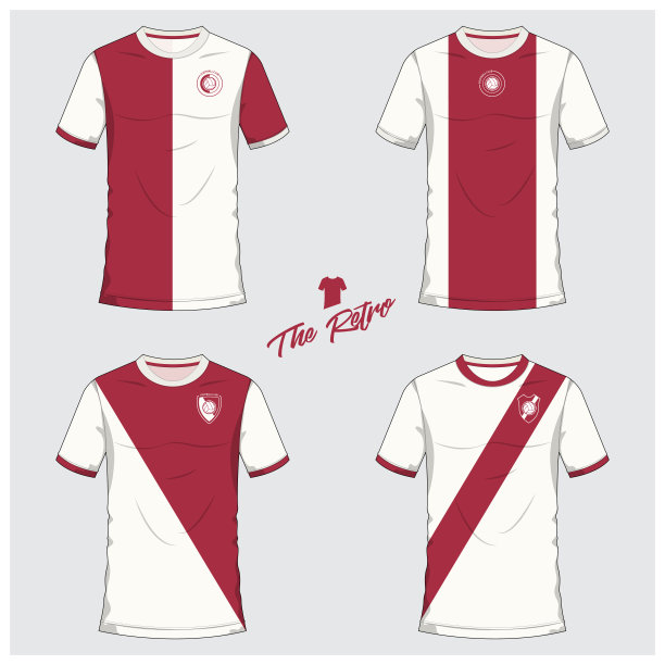 足球运动衫或足球工具包，短，短袜模板的运动俱乐部在复古的概念。足球t恤模型。前后视图足球制服。平面足球标志上的蓝色标签。向量。图片下载