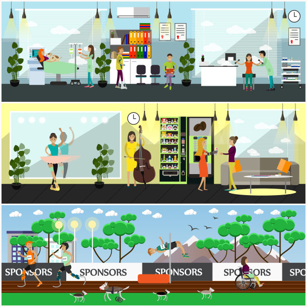 矢量集残疾人海报，横幅扁平化风格图片下载