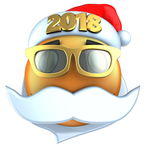 3d橙色表情微笑与2018圣诞帽图片下载