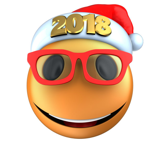 3d橙色表情微笑与2018圣诞帽图片下载