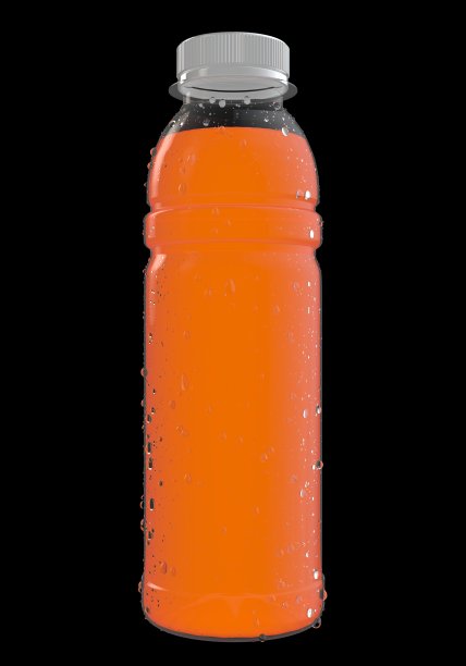 3D橙色液体渲染瓶与黑色背景图片下载