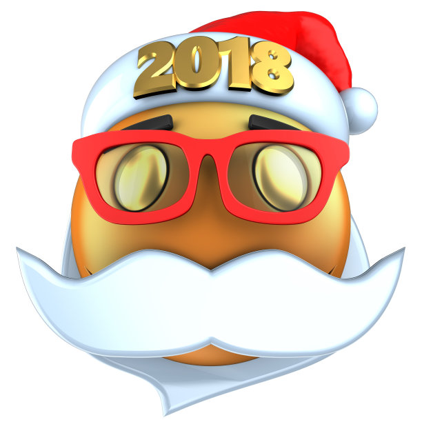 3d橙色表情微笑与2018圣诞帽图片下载