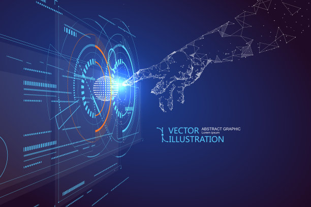 点击虚拟屏幕，科幻场景。素材图片