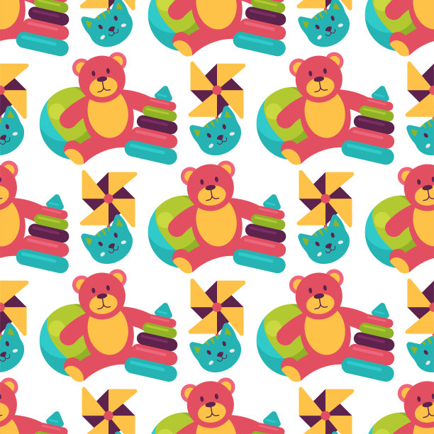 无缝图案背景全儿童玩具卡通可爱的图形玩儿童婴儿房矢量插图素材图片