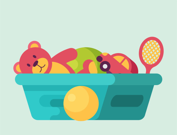 盒满儿童玩具卡通可爱图形玩儿童婴儿房容器矢量插图图片下载