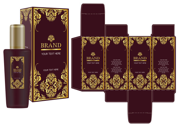 包装容器上的标签与豪华盒设计模板和模型盒。图片下载