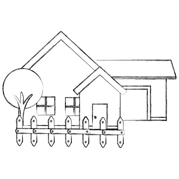 有树和篱笆的漂亮房子图片下载