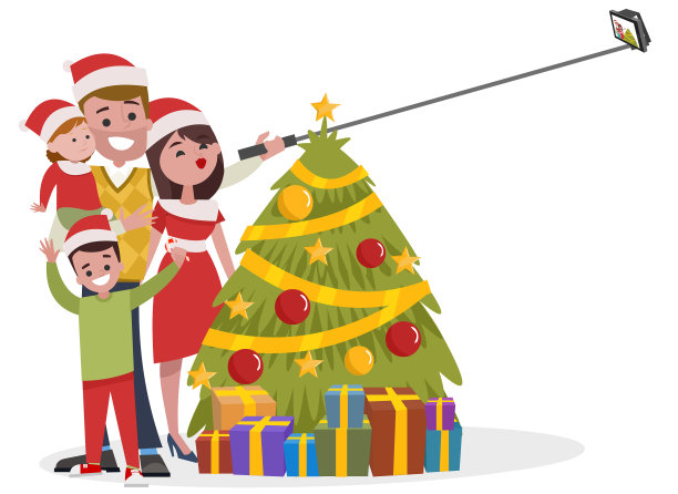 一家人庆祝圣诞之夜并自拍图片下载