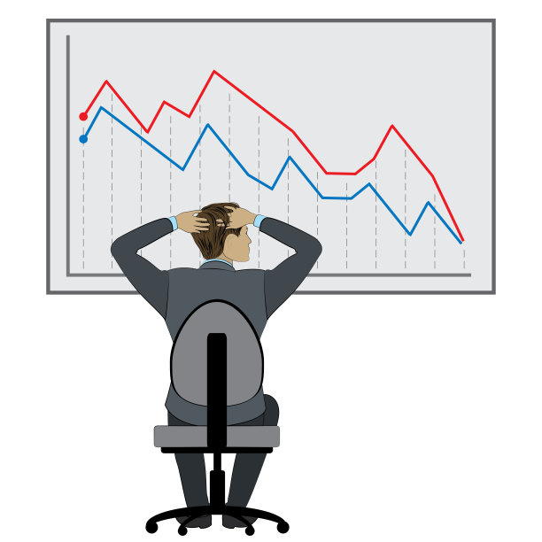 办公室工作或头脑风暴，商人和下降图表图片下载