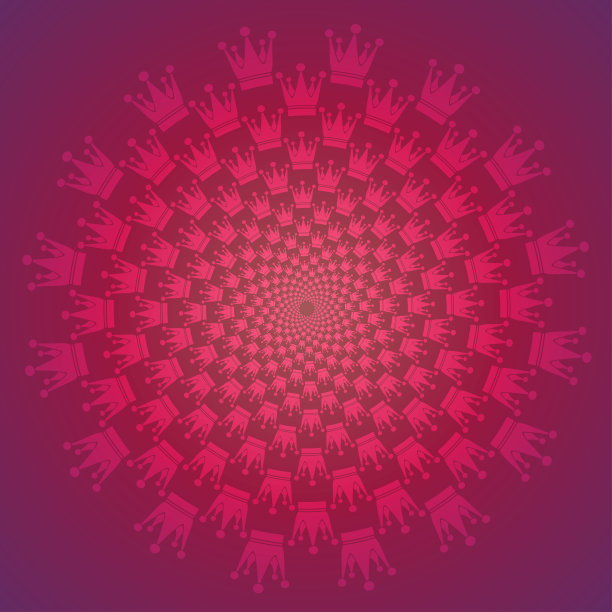 由王冠组成的圆形背景。王冠的剪影。哈夫顿模式。五彩底色，淡紫色，粉红色图片下载