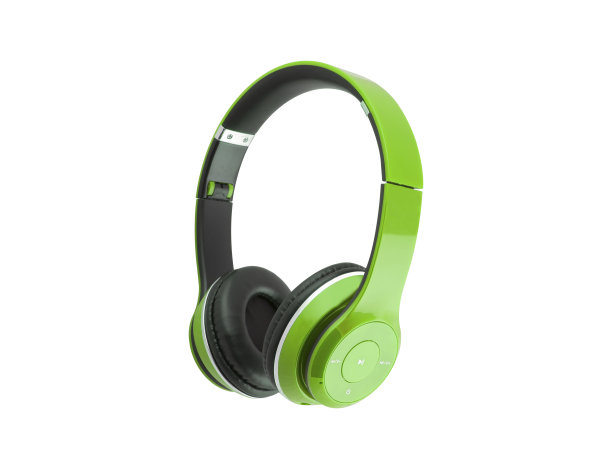 白色背景下的绿色耳机图片下载