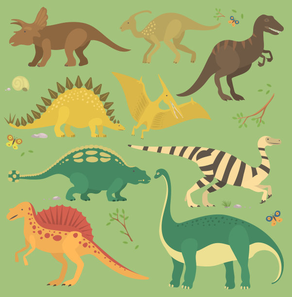 恐龙复古色无缝图案向量图片下载