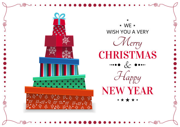 圣诞快乐，新年贺卡和礼物。向量图片下载