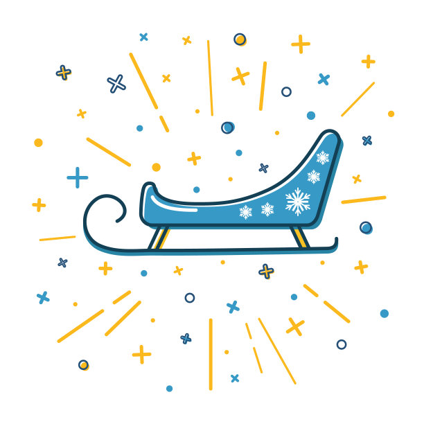 彩色圣诞老人的雪橇在细线风格的图标图片下载