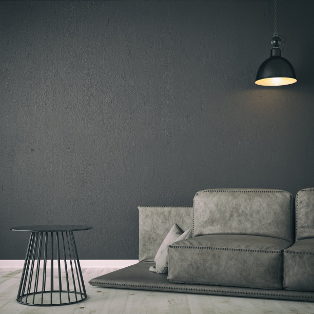 暗色客厅，配有沙发和装饰图片下载