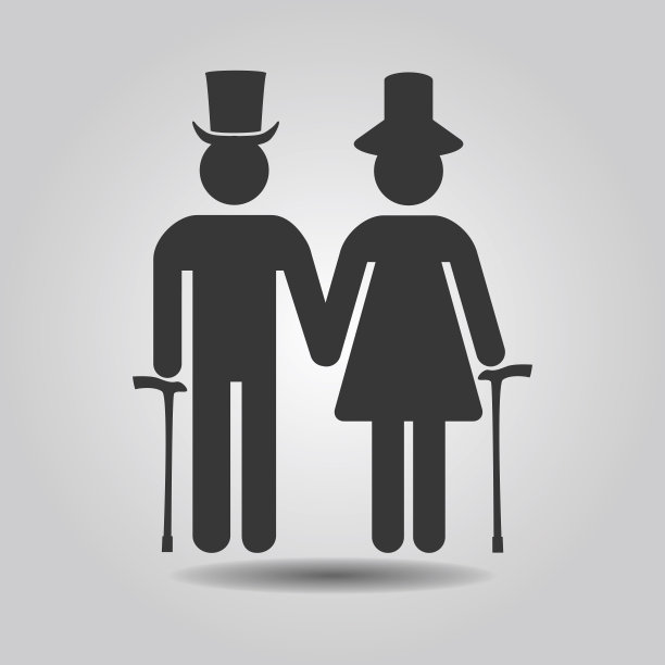 黑人年长男女象征图标与帽子和手杖灰色渐变背景图片下载