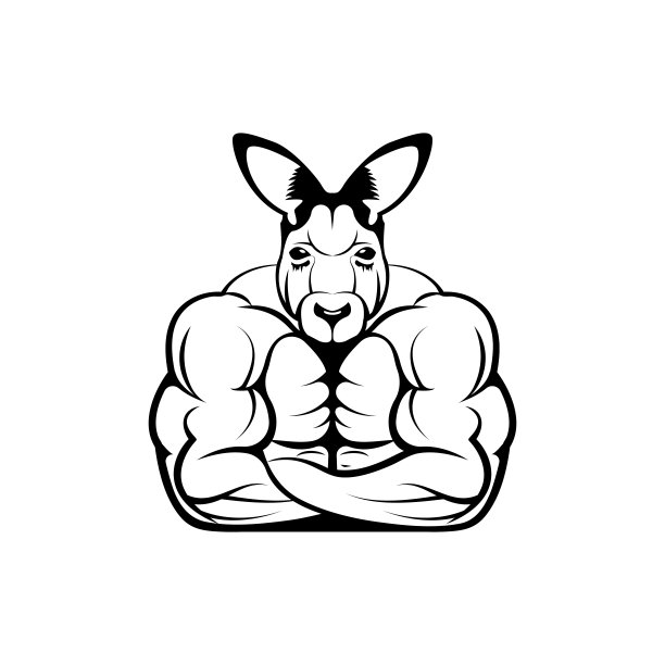 矢量健身身体袋鼠头，面向复古图标，标志，徽章，标签模板和t恤复古设计元素。在白色背景上隔离图片下载