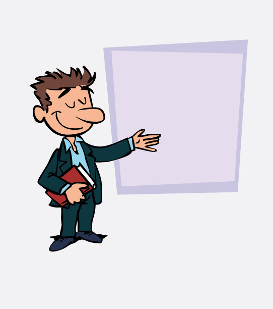 一个白人商人轻松地指了指，手里拿着一本书。就像在演示文稿中一样，显示您想要的数据。图片下载