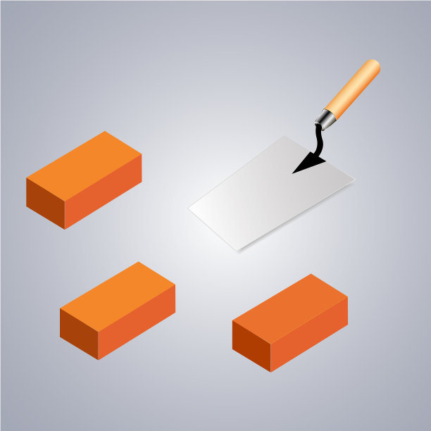 泥铲带有黄色手柄，砖块图标在灰色背景上图片下载