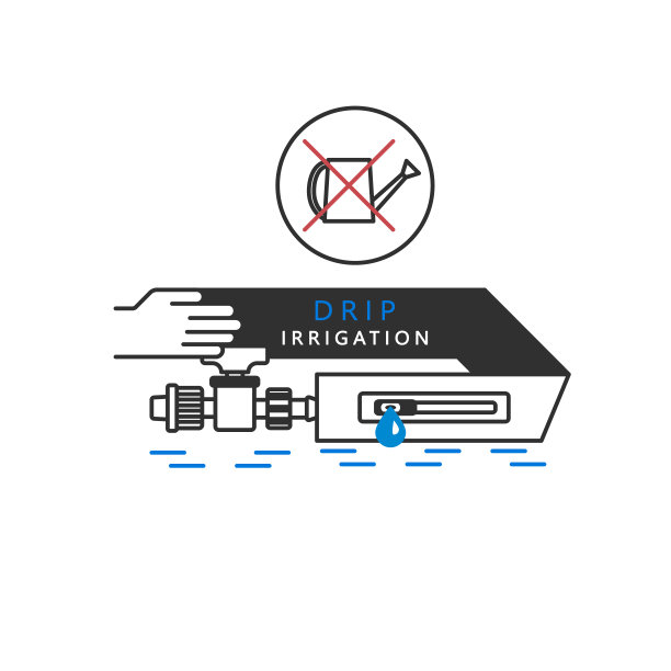 滴灌。滴水带，启动水龙头，喷壶。现代灌溉技术的矢量图解。线性图标。图片下载