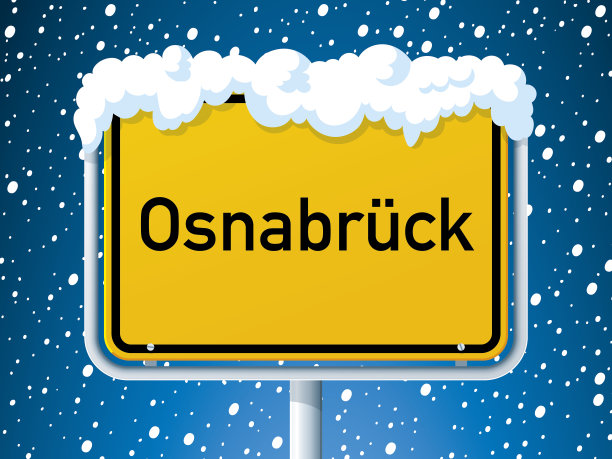 Osnabrück德国城市道路标志冬天下雪图片下载