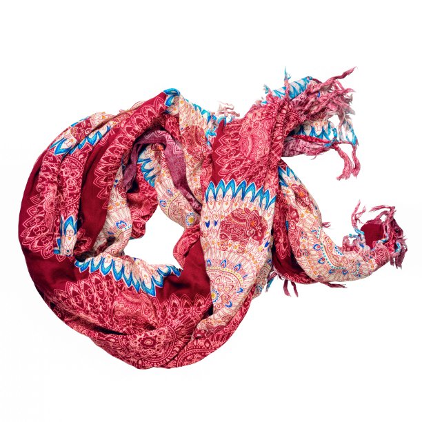 白色背景上孤立流苏的棉围巾图片下载