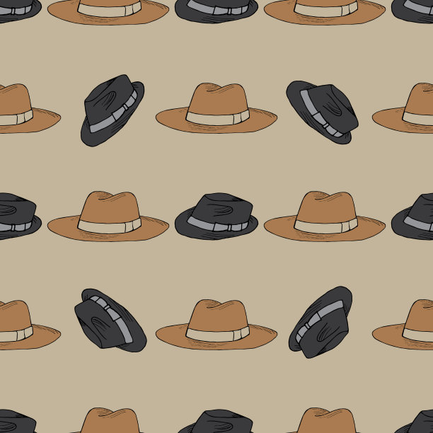 帽子图案在米色手绘。对象隔离在米色上图片下载