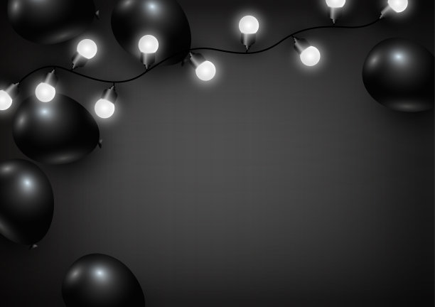 黑色背景上的气球和灯泡图片下载
