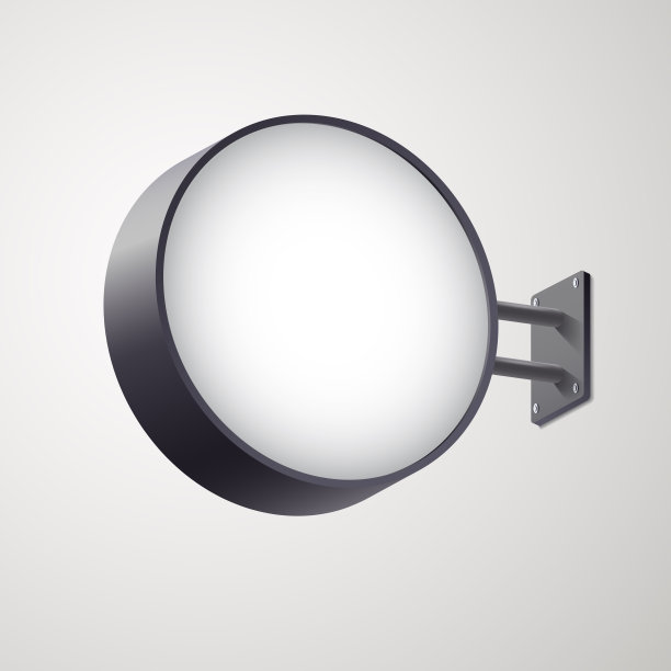 三维圆形招牌模拟孤立的灰色背景。圆形照明灯箱，空空间设计。适用于餐厅、酒店、夜总会演出。向量eps 10。图片下载