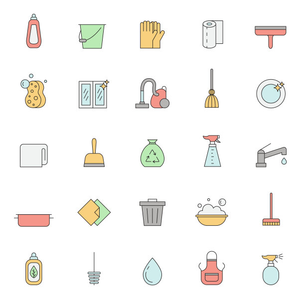 清洁轮廓多色矢量图标集。图片下载