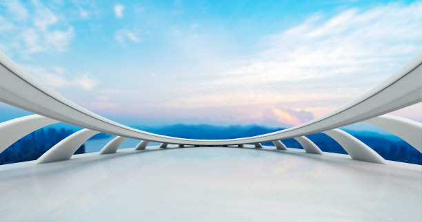 空大理石地板与现代城市附近的长河图片下载