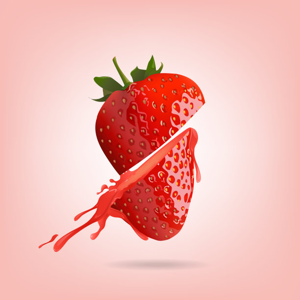 草莓半切在粉红色的背景上，矢量插图。素材图片