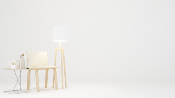 家具白色背景和酒店背景- 3D渲染图片下载
