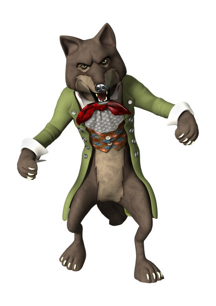 3D渲染童话狼在白色图片下载