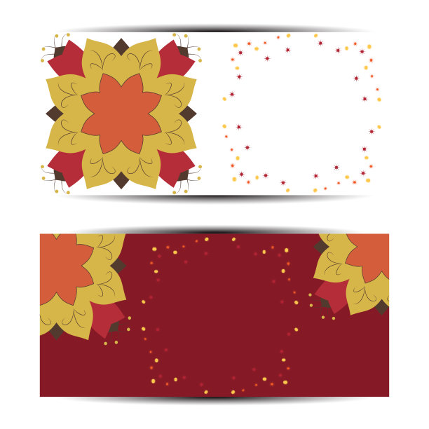 空白的折扣券，秋天的颜色与花图案在白色和红色的背景。图片下载